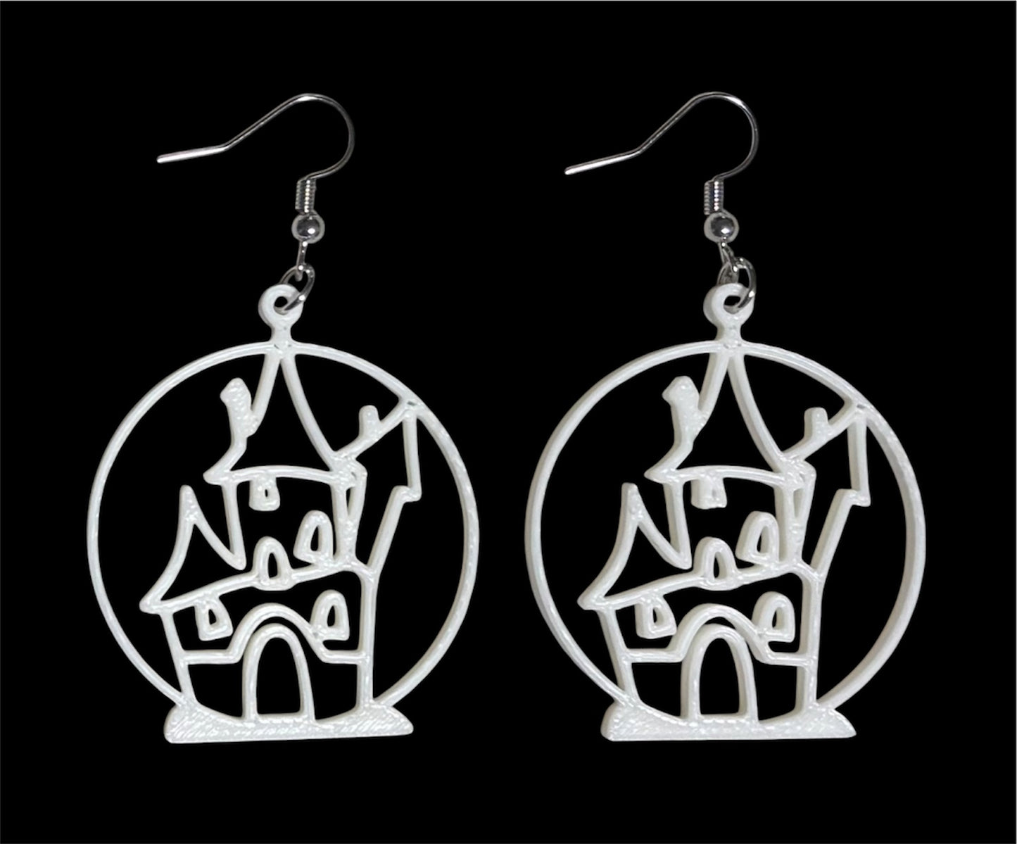 3D Printed Earrings - 2.25" x 1.5" Halloween House - WHITE