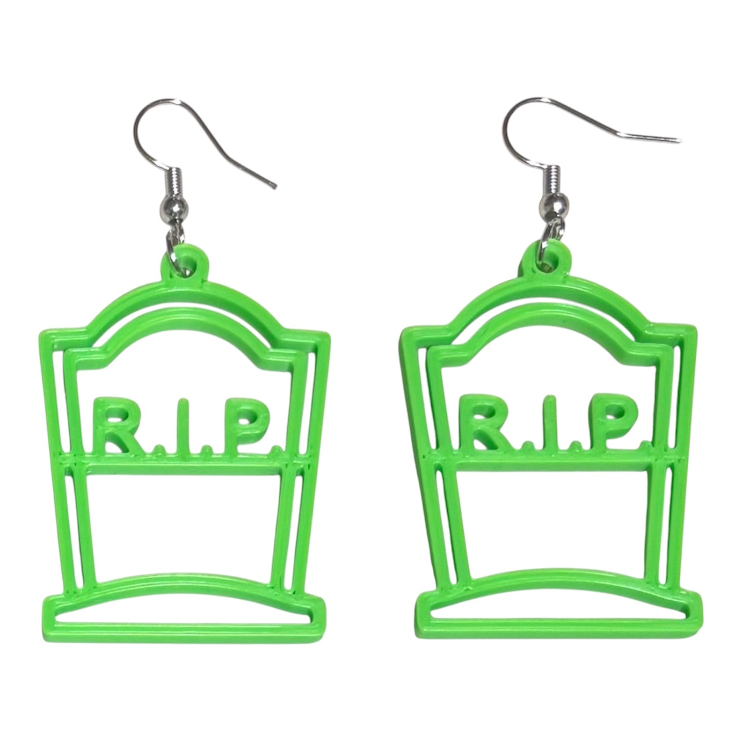 3D Printed Earrings - 2.25" x 1.25" R.I.P. Tombstone - LIME