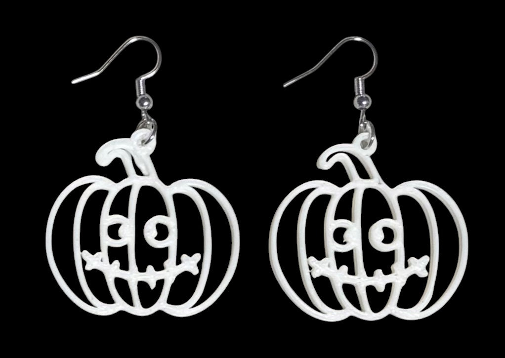 3D Printed Earrings - 2.25" x 1.5" - Pumpkin 3 - WHITE