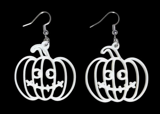 3D Printed Earrings - 2.25" x 1.5" - Pumpkin 3 - WHITE