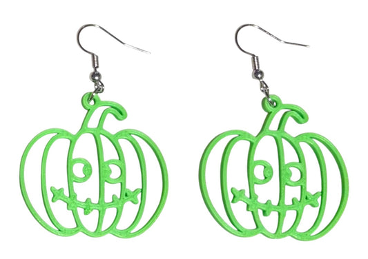 3D Printed Earrings - 2.25" x 1.5" - Pumpkin 3 - LIME