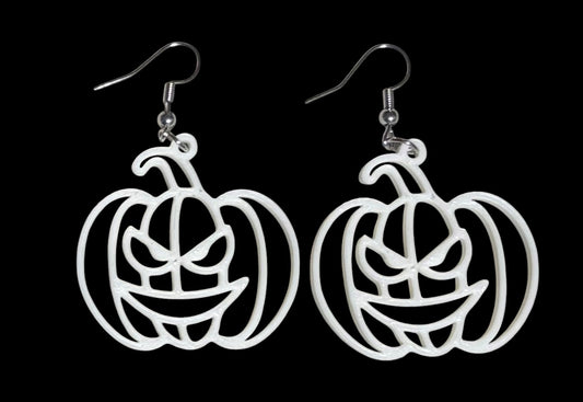 3D Printed Earrings - 2.25" x 1.5" - Pumpkin 2 - WHITE