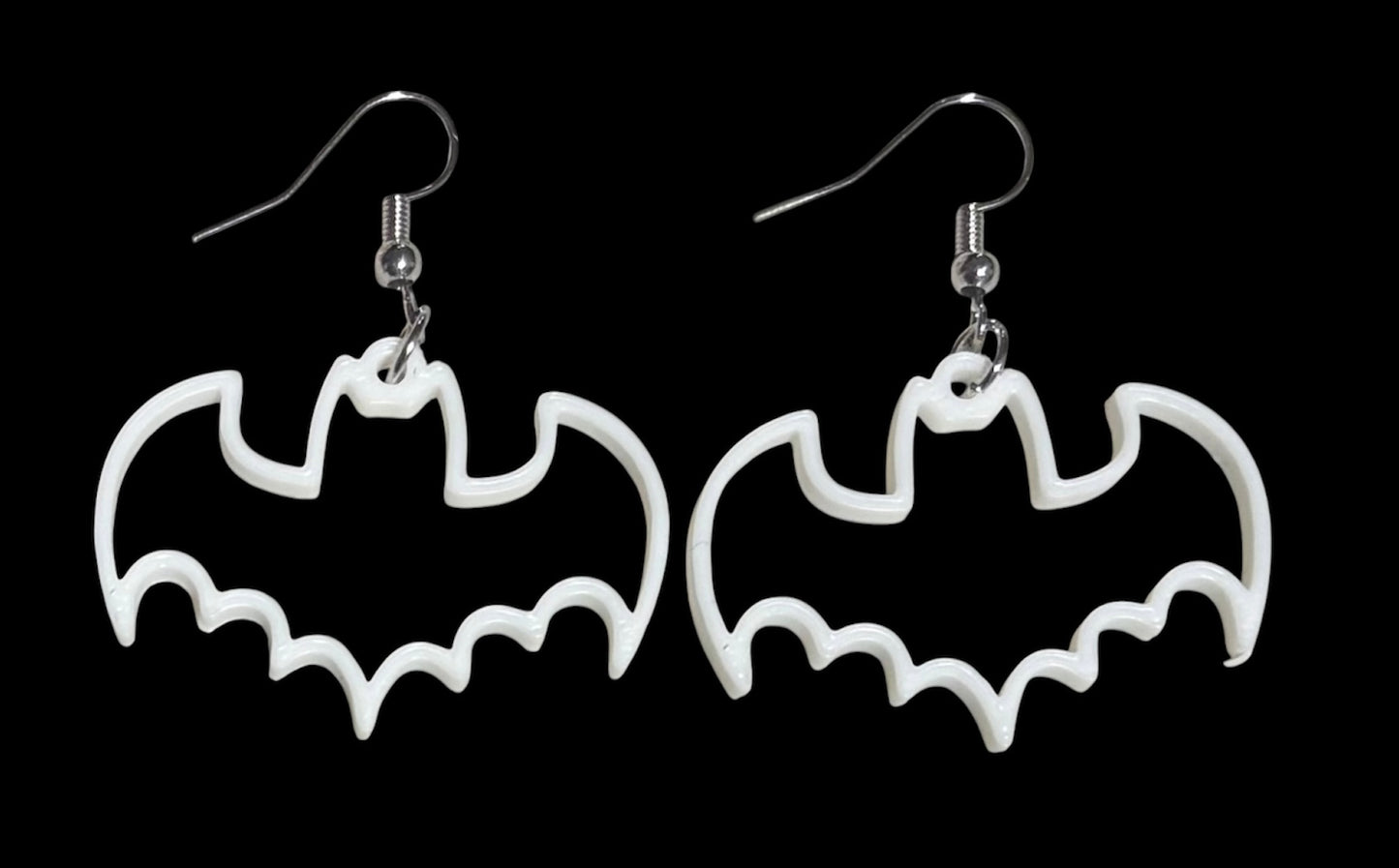 3D Printed Earrings - 1.5" x 1.5" - BAT - WHITE