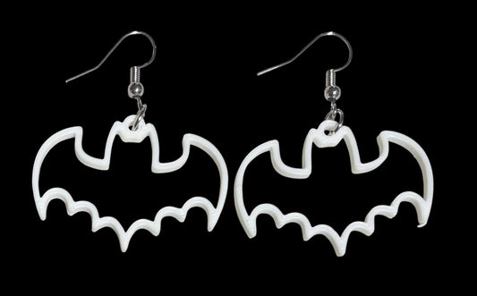 3D Printed Earrings - 1.5" x 1.5" - BAT - WHITE