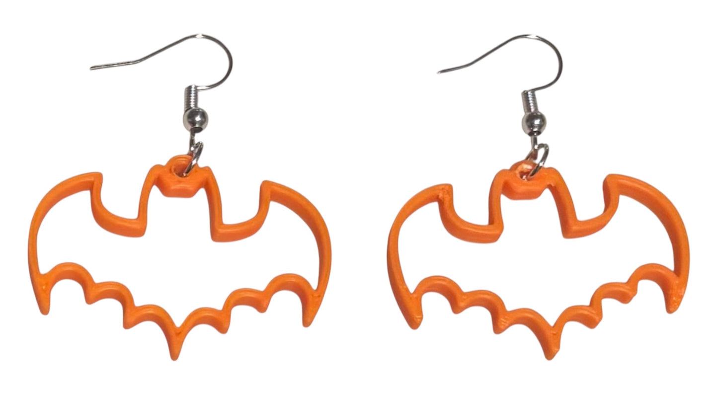 3D Printed Earrings - 1.5" x 1.5" - BAT - ORANGE