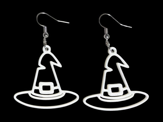3D Printed Earrings - 2.25" x 1.5" - Wizard Hat - WHITE
