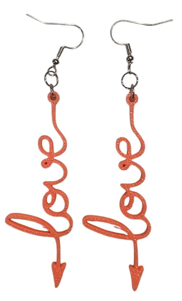 3D Printed Earrings - 2.5" x 0.9" Love Arrow Pink