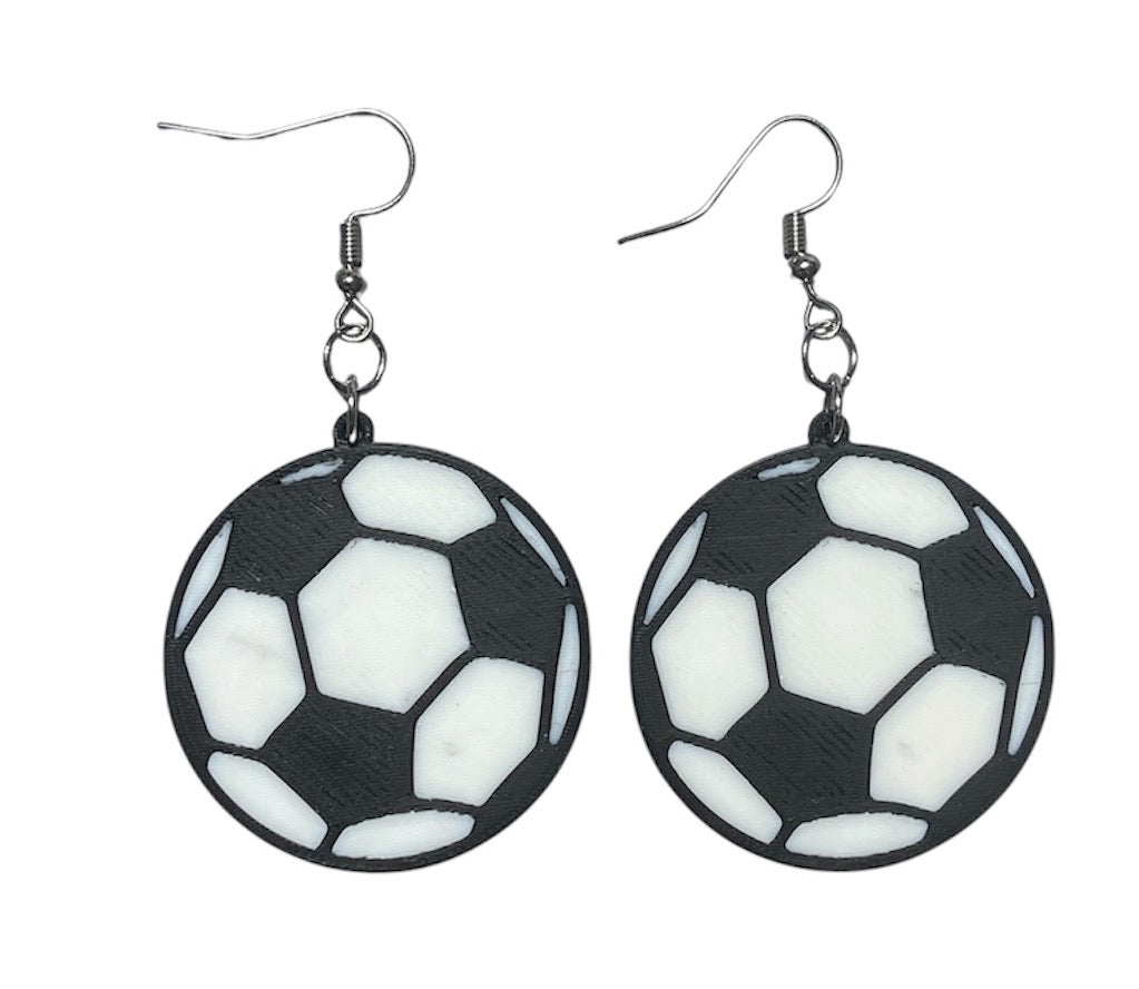 3D Printed Earrings - 1.4" x 1.4" Soccer Ball