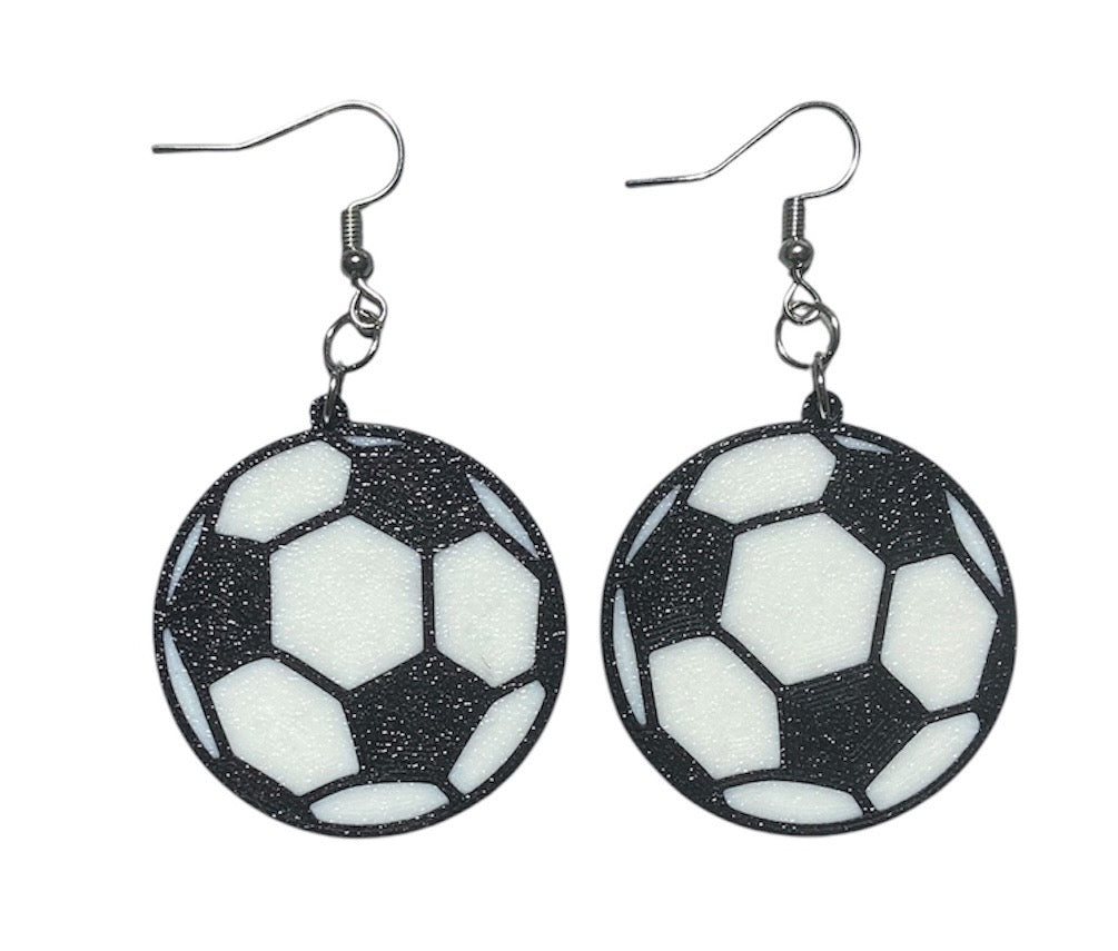 3D Printed Earrings - 1.4" x 1.4" Soccer Ball
