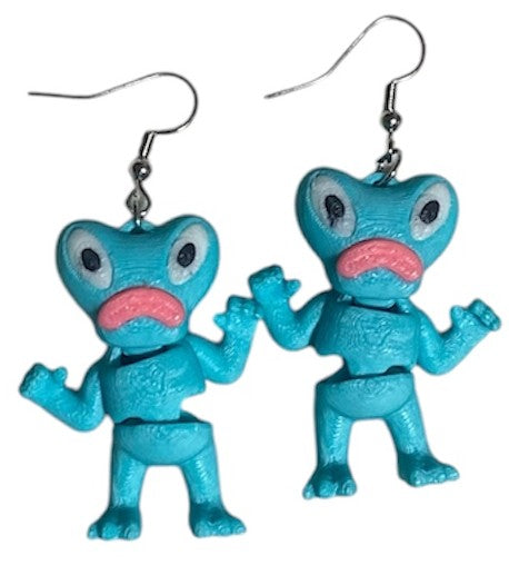 3D Printed Earrings - 1.5" x 1.25" - Monster 1 - Turquoise
