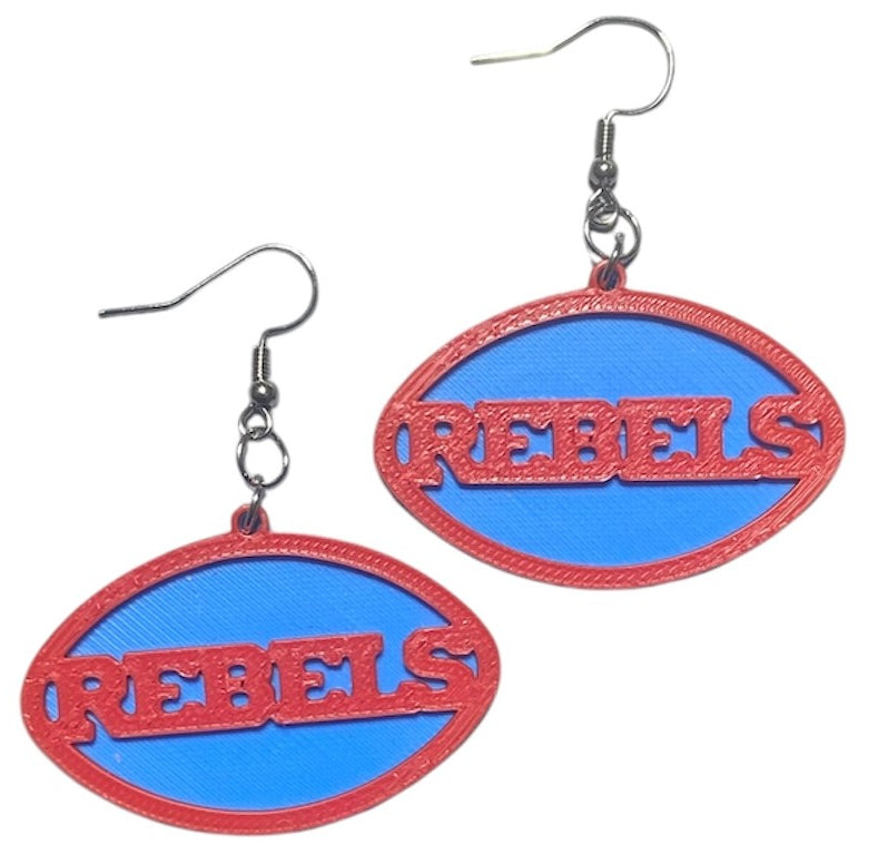 3D Printed Earrings - 1.2" x 1.75" - Rebels - Red over Cyan