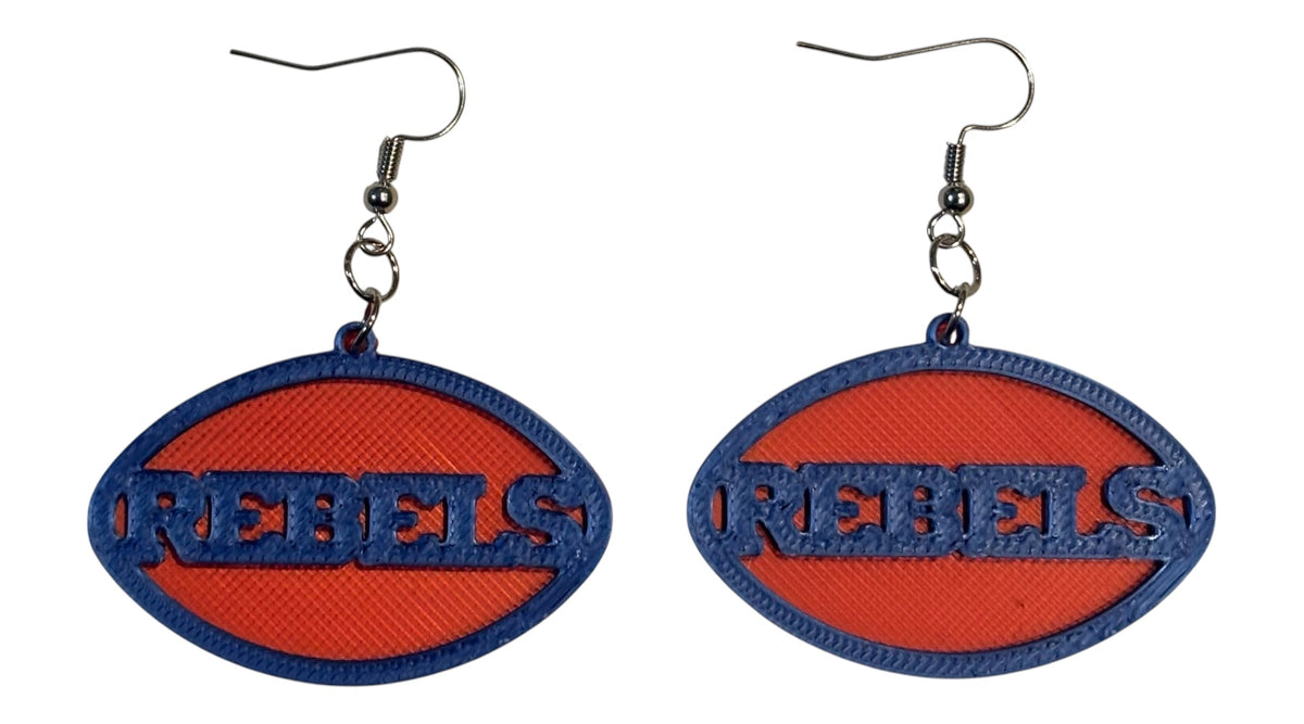 3D Printed Earrings - 1.2" x 1.75" - Rebels - Blue over Red Silk