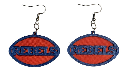 3D Printed Earrings - 1.2" x 1.75" - Rebels - Blue over Red Silk