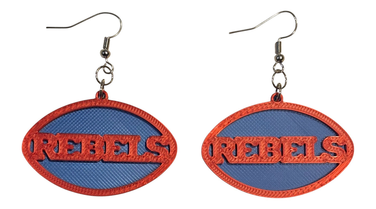 3D Printed Earrings - 1.2" x 1.75" - Rebels - Red over Blue Silk (Copy)