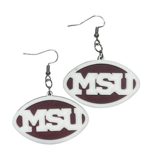 3D Printed Earrings - 1.2" x 1.75" - MSU - Maroon over White