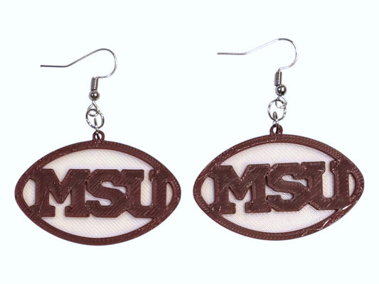 3D Printed Earrings - 1.2" x 1.75" - MSU - White over Maroon