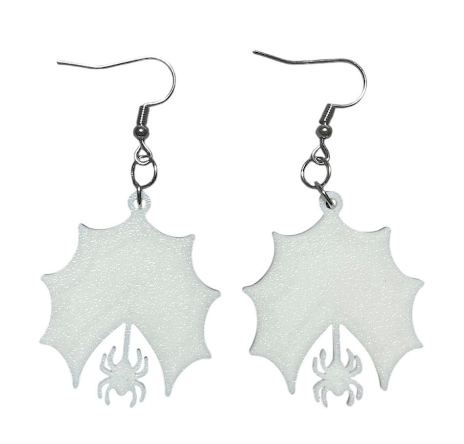 3D Printed Earrings - 1.75" x 1.5" - Spider on Web - Black over White