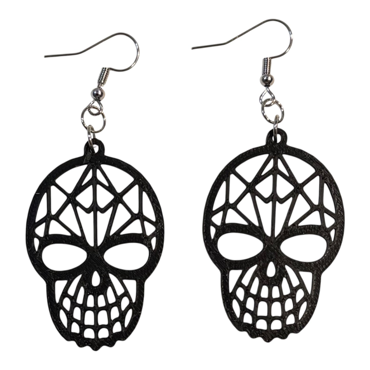 3D Printed Earrings - 1.75" x 1.1" - Sugar Skull - Black over White