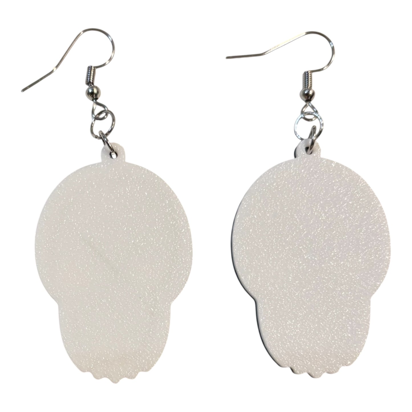 3D Printed Earrings - 1.75" x 1.1" - Sugar Skull - Black over White