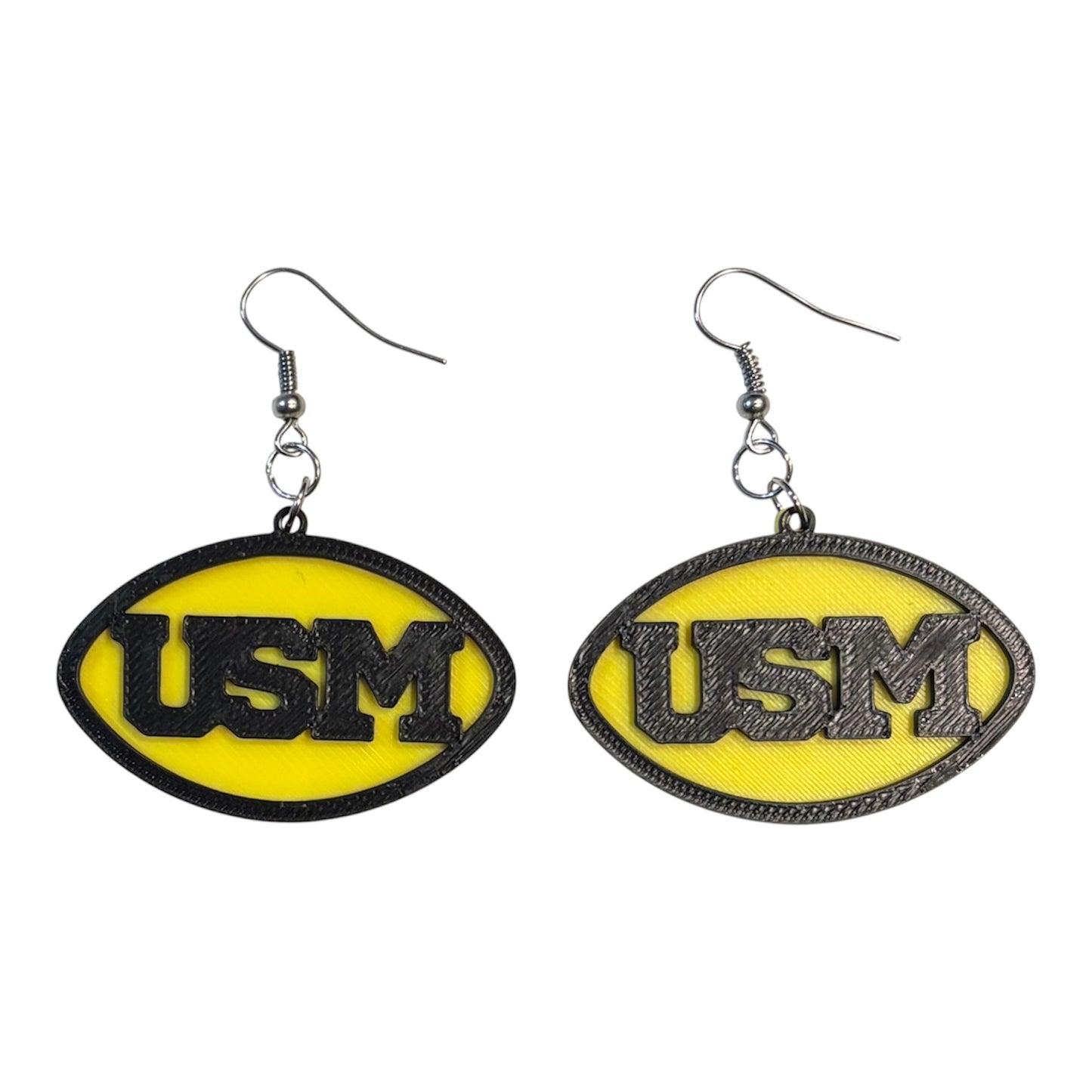 3D Printed Earrings - 1.2" x 1.75" USM - Black over Yellow