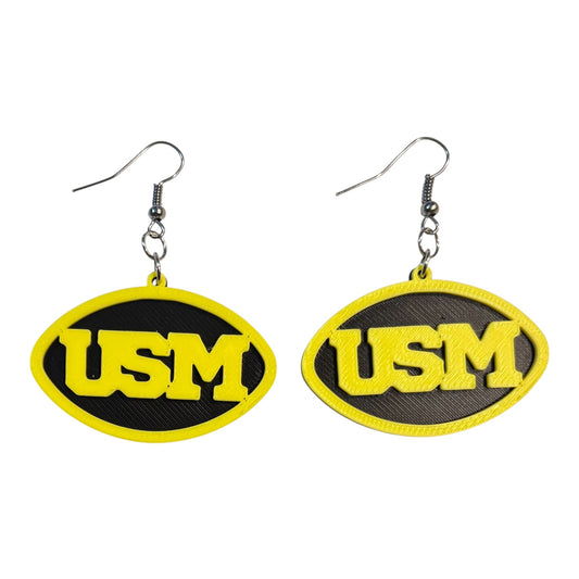 3D Printed Earrings - 1.2" x 1.75" USM - Yellow over Black