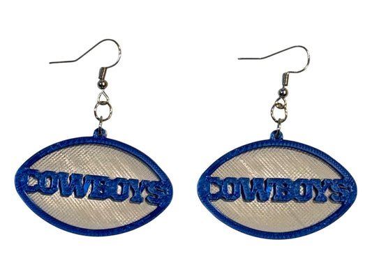 3D Printed Earrings - 1.2" x 1.75" Cowboys - Blue over Silver