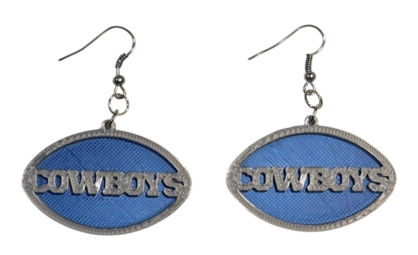 3D Printed Earrings - 1.2" x 1.75" Cowboys - Silver over Blue