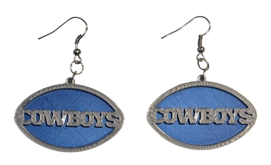 3D Printed Earrings - 1.2" x 1.75" Cowboys - Silver over Blue