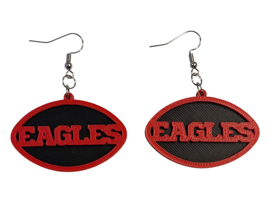 3D Printed Earrings - 1.86" x 1.62" - Eagles - Red over Black