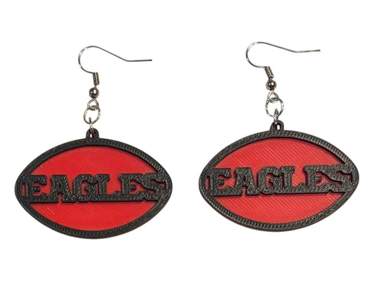 3D Printed Earrings - 1.86" x 1.62" - Eagles - Black over Red