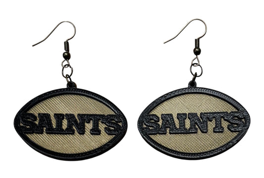 3D Printed Earrings - 1.2" x 1.75" Saints - Black over Bronze