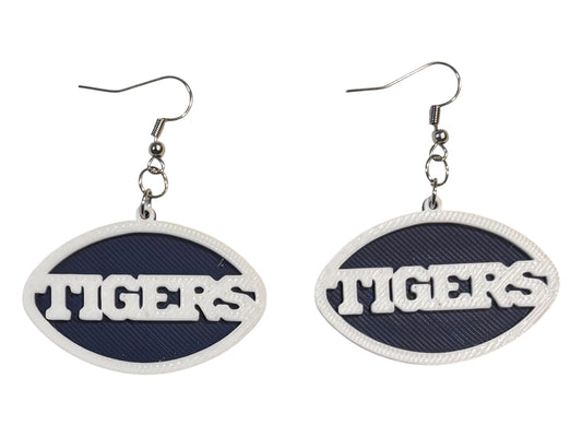 3D Printed Earrings - 1.2" x 1.75" Tigers - White over Navy