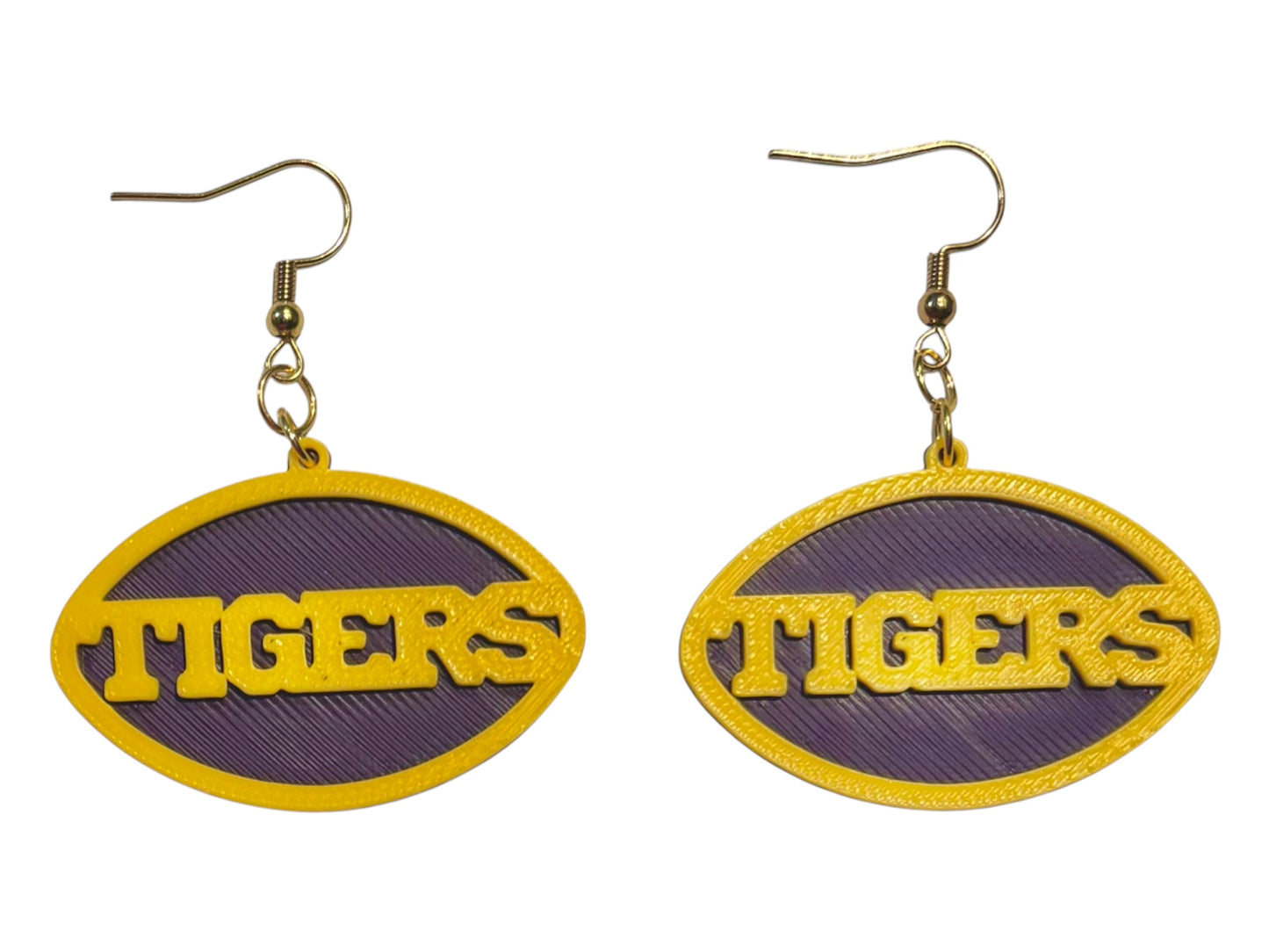 3D Printed Earrings - 1.2" x 1.75" Tigers - Sunflower over Indigo