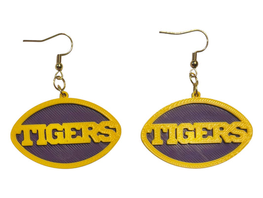 3D Printed Earrings - 1.2" x 1.75" Tigers - Sunflower over Indigo