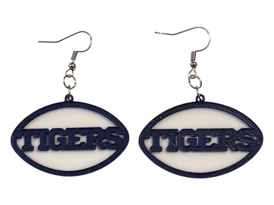 3D Printed Earrings - 1.2" x 1.75" Tigers - Navy over White