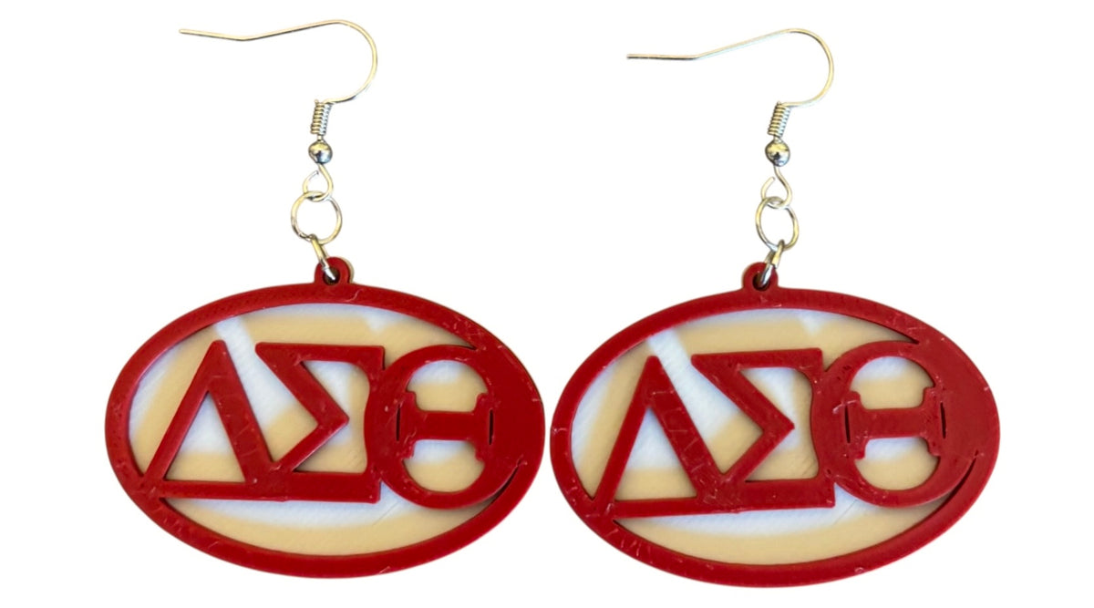 3D Printed Earrings - 1.75" x 1.26" - Delta Sigma Theta - Crimson over Cream