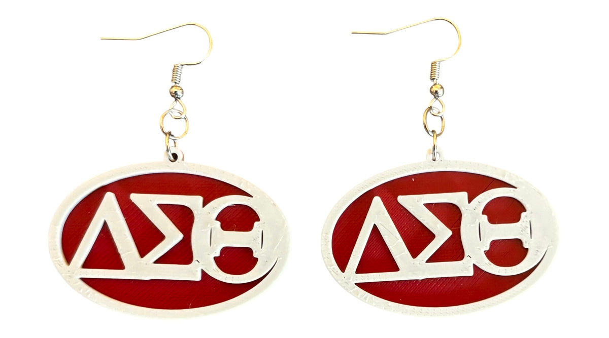 3D Printed Earrings - 1.75" x 1.26" - Delta Sigma Theta - Cream over Crimson