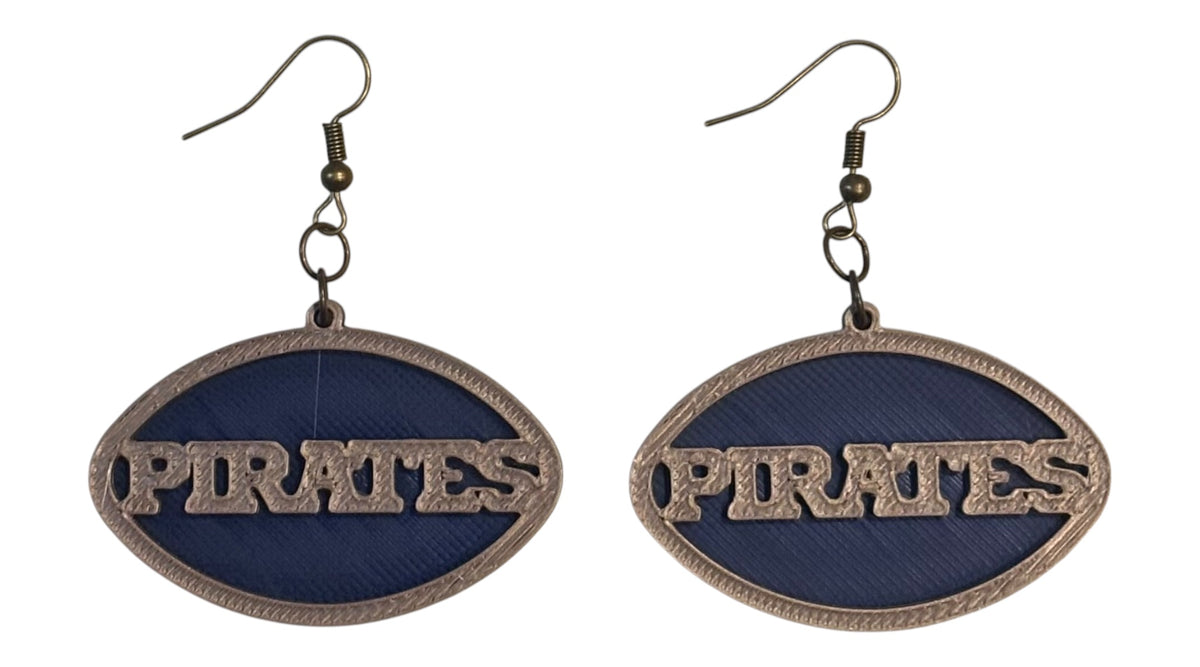3D Printed Earrings - 1.87" x 1.73" - Pirates - Gold over Navy