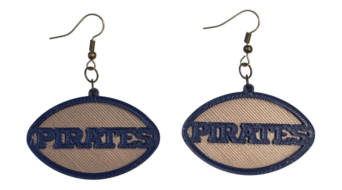 3D Printed Earrings - 1.87" x 1.73" - Pirates - Navy over Gold