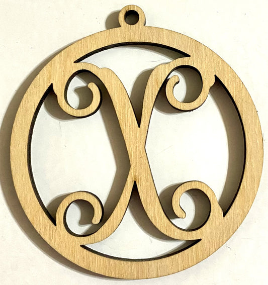 Ready to Paint Shape - 1/8" Birch - Monogram Ornament "X" S130