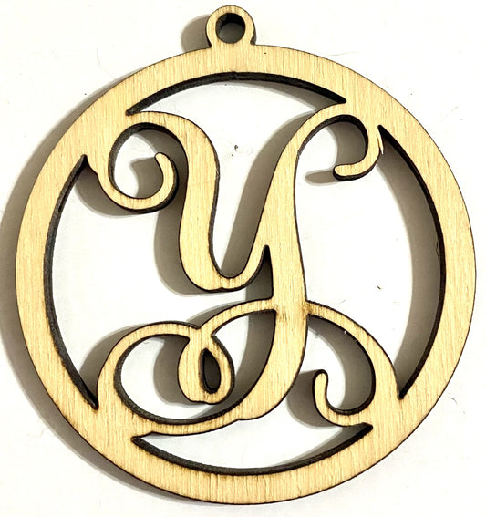Ready to Paint Shape - 1/8" Birch - Monogram Ornament "Y" S130